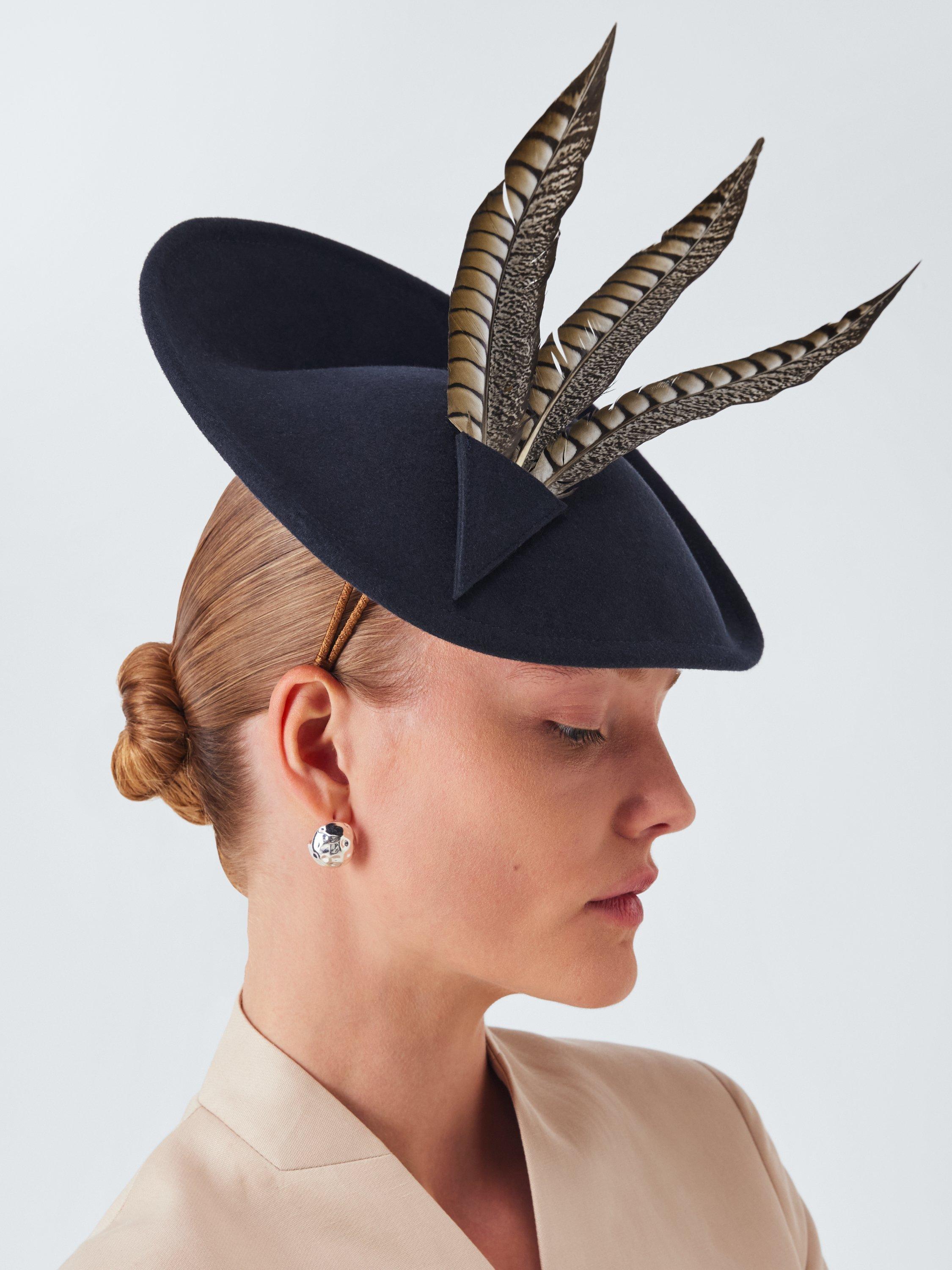 Product image 4 of 4, which shows Whiteley Kimberley Feather Wool Felt Disc Fascinator, Navy
