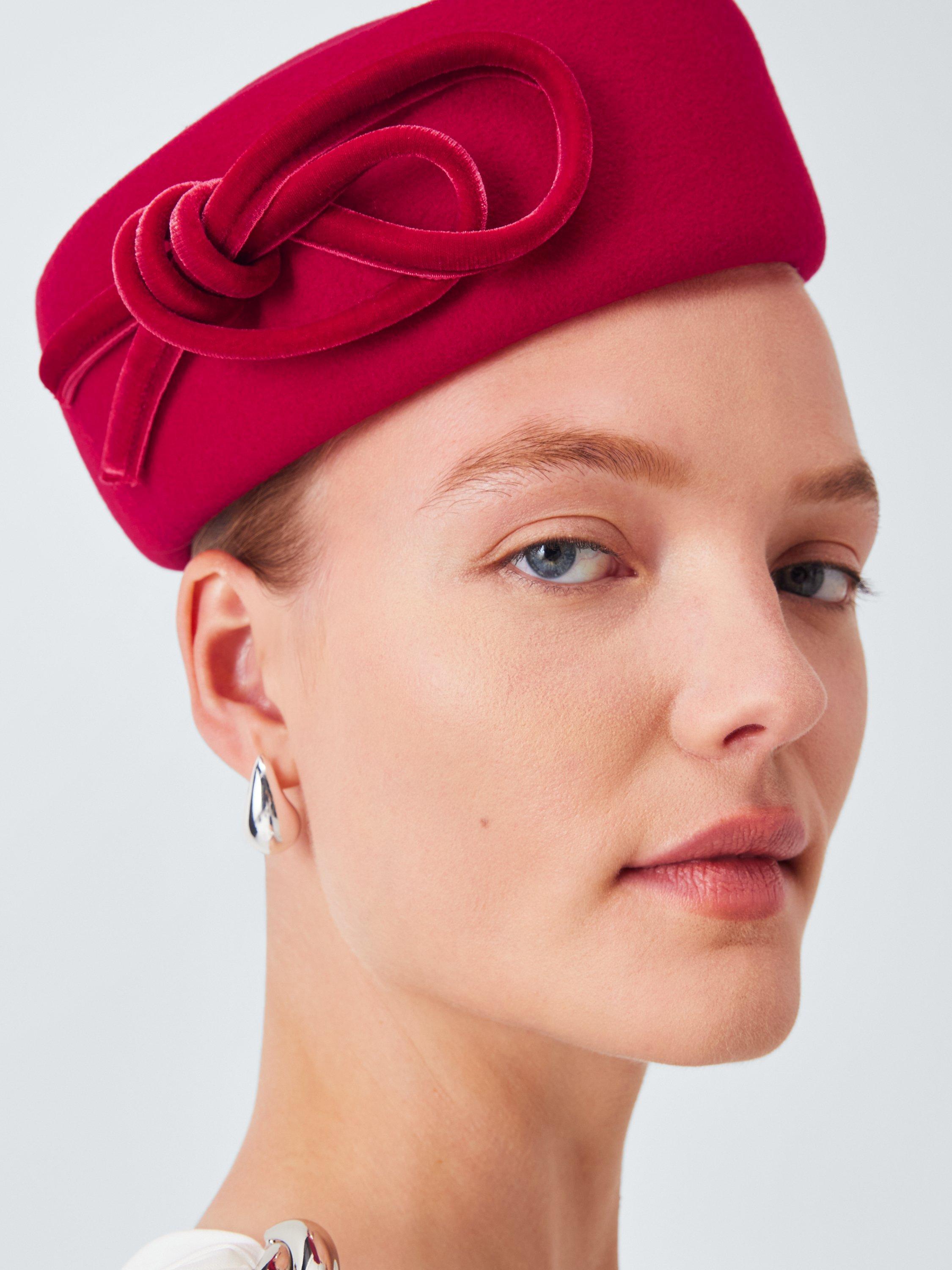 Product image 4 of 4, which shows Whiteley Kira Wool Felt Pillbox Fascinator, Red