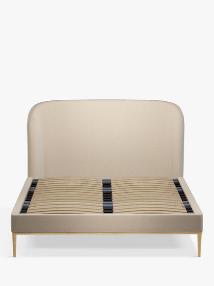 John Lewis Show-Wood Upholstered Bed Frame, Double - view 2, Brushed Tweed Beige