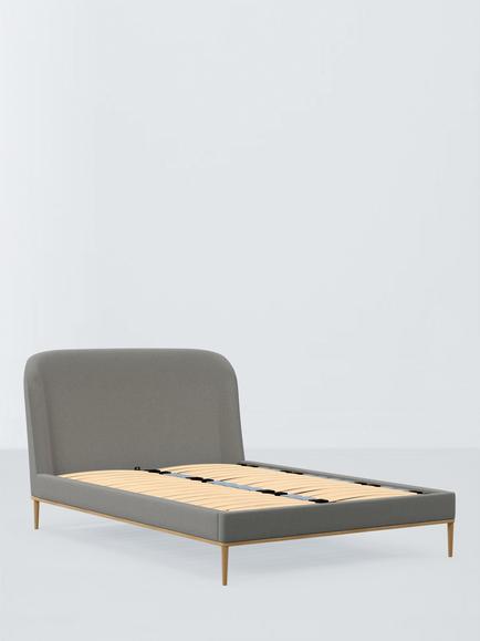 John Lewis Show-Wood Upholstered Bed Frame, Double, Soft Twill Smoke