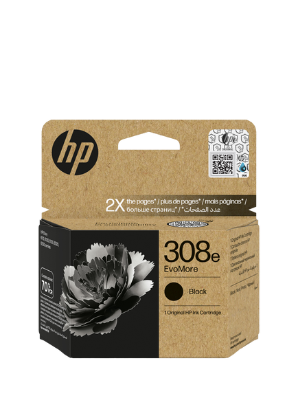 HP 308e EvoMore Black Original Ink Cartridge, Black