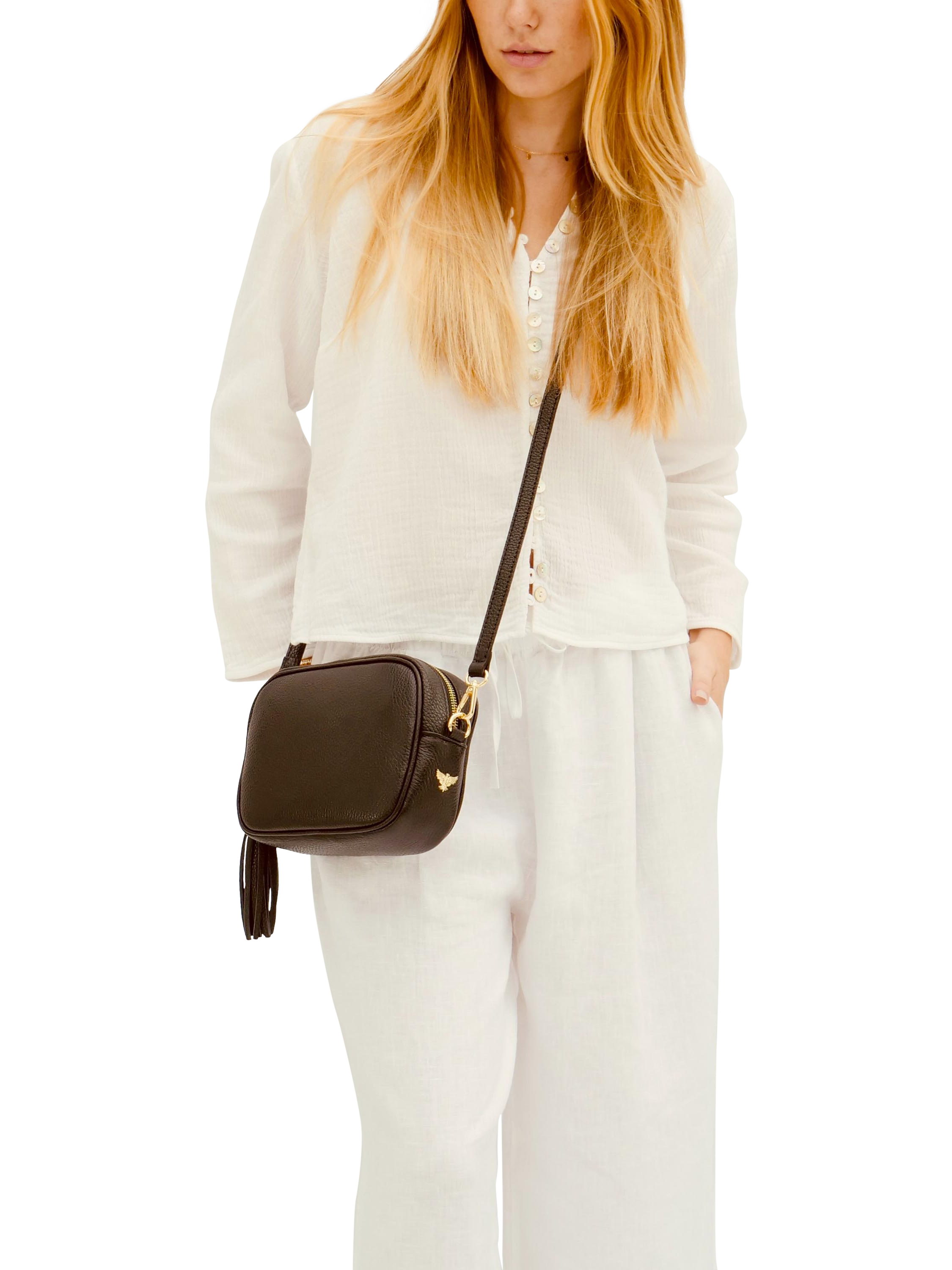Product image 2 of 5, which shows Apatchy London Leather Crossbody Camera Bag, Black