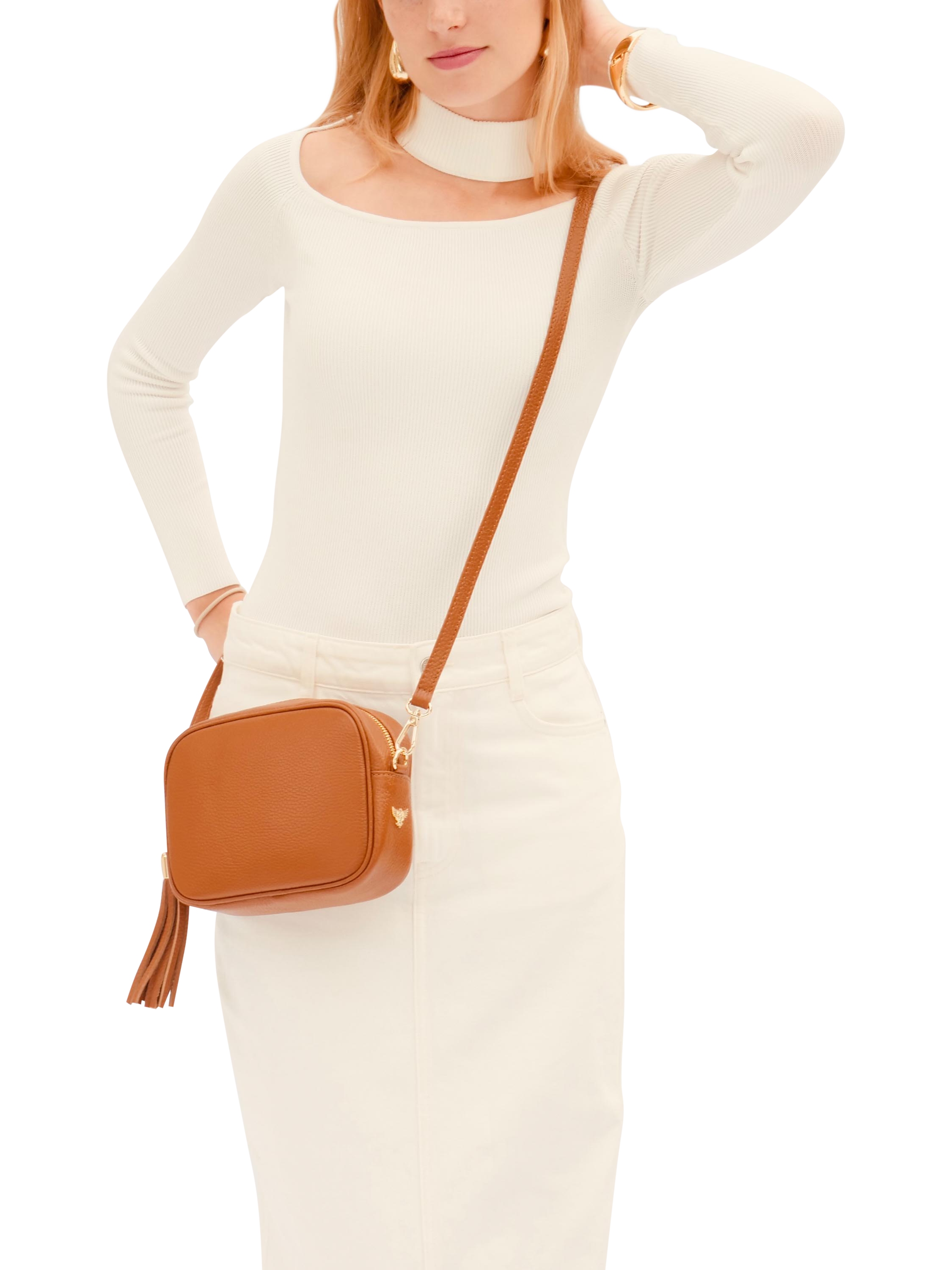 Product image 2 of 5, which shows Apatchy London Leather Crossbody Camera Bag, Tan