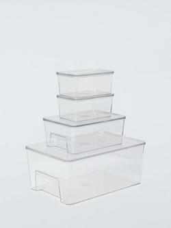 John Lewis Fridge Organiser Container, Set of 4, Clear, Clear