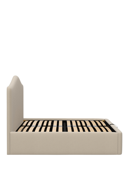 John Lewis Alice Ottoman Storage Upholstered Bed Frame, Double - view 2, Brushed Tweed Beige