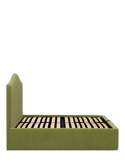 John Lewis Alice Ottoman Storage Upholstered Bed Frame, Double - view 2, Deep Velvet Olive