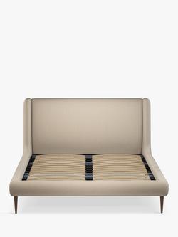 John Lewis Mid-Century Sweep Upholstered Bed Frame, Double - view 2, Brushed Tweed Beige