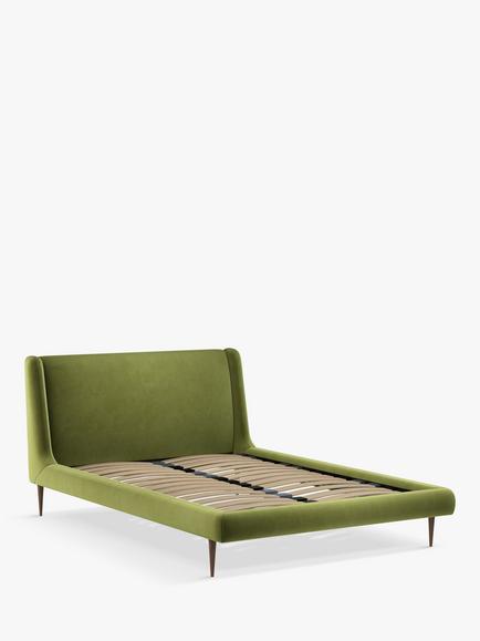 John Lewis Mid-Century Sweep Upholstered Bed Frame, Double, Deep Velvet Olive