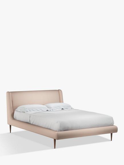 John Lewis Mid-Century Sweep Upholstered Bed Frame, King Size, Cotton Effect Pink