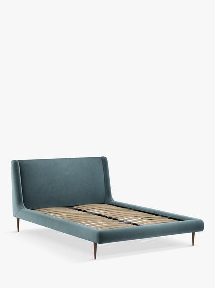 John Lewis Mid-Century Sweep Upholstered Bed Frame, Super King Size, Deep Velvet Petrol