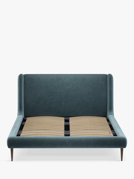 John Lewis Mid-Century Sweep Upholstered Bed Frame, Super King Size - view 2, Deep Velvet Petrol