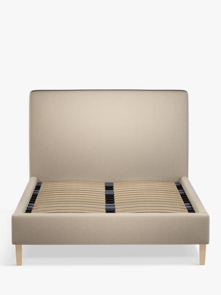 John Lewis Emily Upholstered Bed Frame, Small Double - view 2, Brushed Tweed Beige