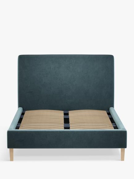 John Lewis Emily Upholstered Bed Frame, King Size - view 2, Deep Velvet Petrol