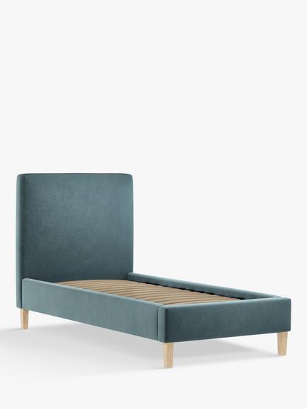 John Lewis Emily Upholstered Bed Frame, Single, Deep Velvet Petrol