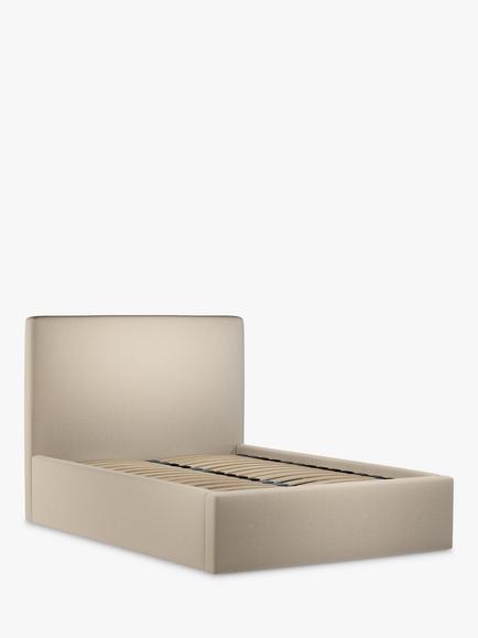 John Lewis Emily Ottoman Storage Upholstered Bed Frame, Double, Brushed Tweed Beige