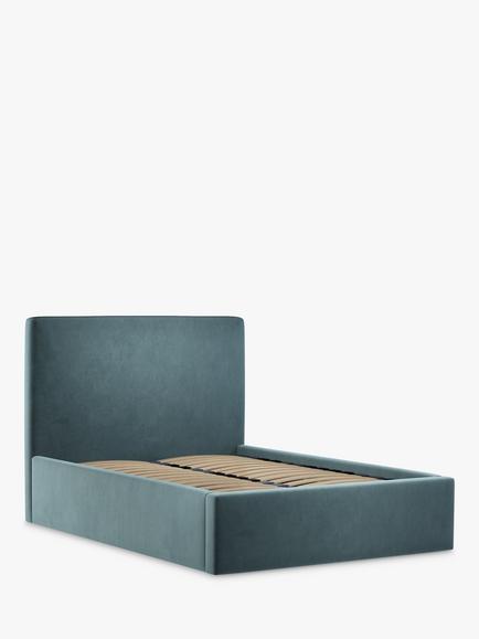 John Lewis Emily Ottoman Storage Upholstered Bed Frame, Double, Deep Velvet Petrol