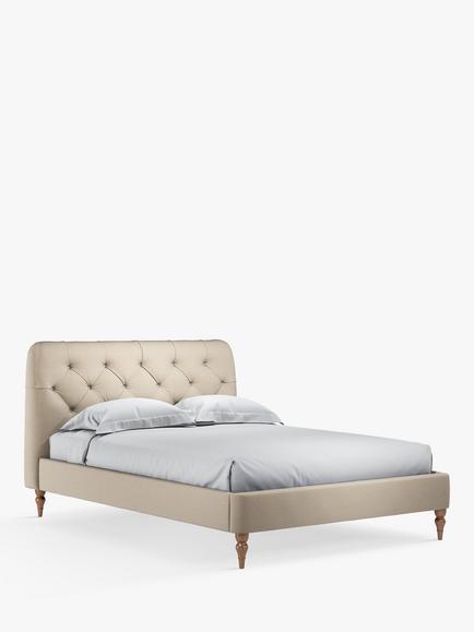 John Lewis Beatrix Upholstered Bed Frame, Double - view 2, Brushed Tweed Beige