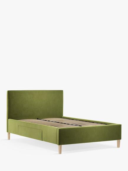 John Lewis Emily 2 Drawer Upholstered Bed Frame, Double, Deep Velvet Olive