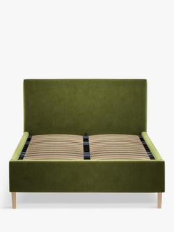 John Lewis Emily 2 Drawer Upholstered Bed Frame, Double - view 2, Deep Velvet Olive