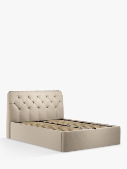 John Lewis Beatrix Ottoman Storage Upholstered Bed Frame, Double, Brushed Tweed Beige