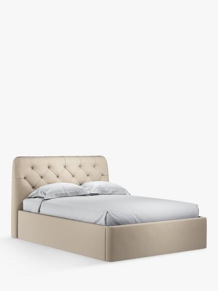 John Lewis Beatrix Ottoman Storage Upholstered Bed Frame, Double - view 2, Brushed Tweed Beige