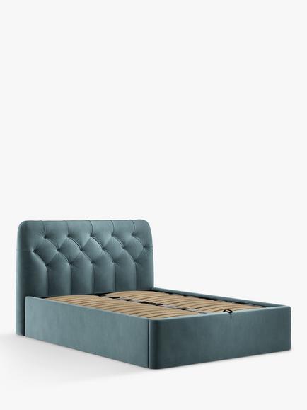John Lewis Beatrix Ottoman Storage Upholstered Bed Frame, Double, Deep Velvet Petrol