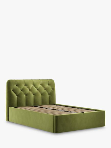 John Lewis Beatrix Ottoman Storage Upholstered Bed Frame, King Size, Deep Velvet Olive