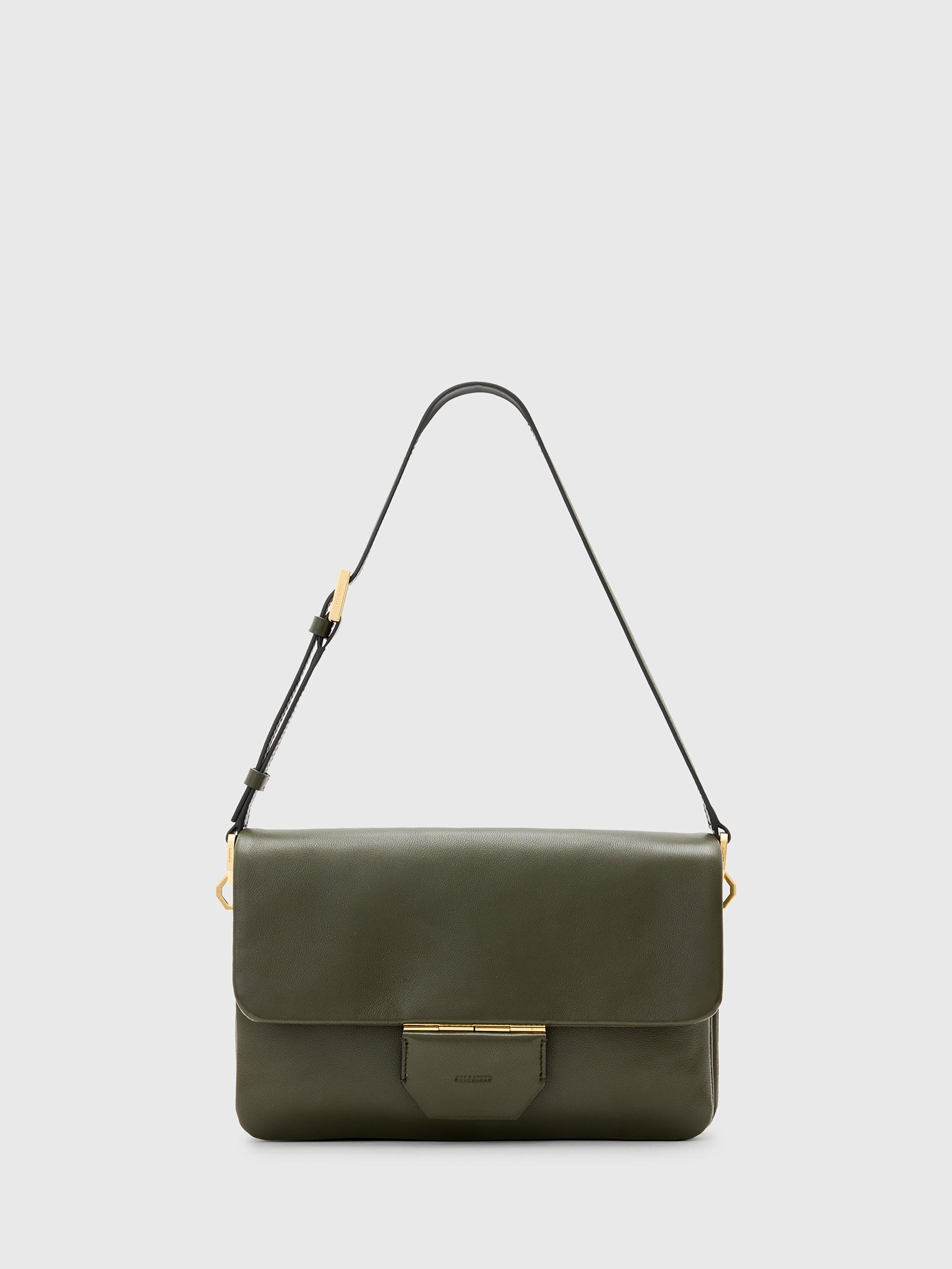 AllSaints Ondine Grained Leather Shoulder Bag, Green Mid