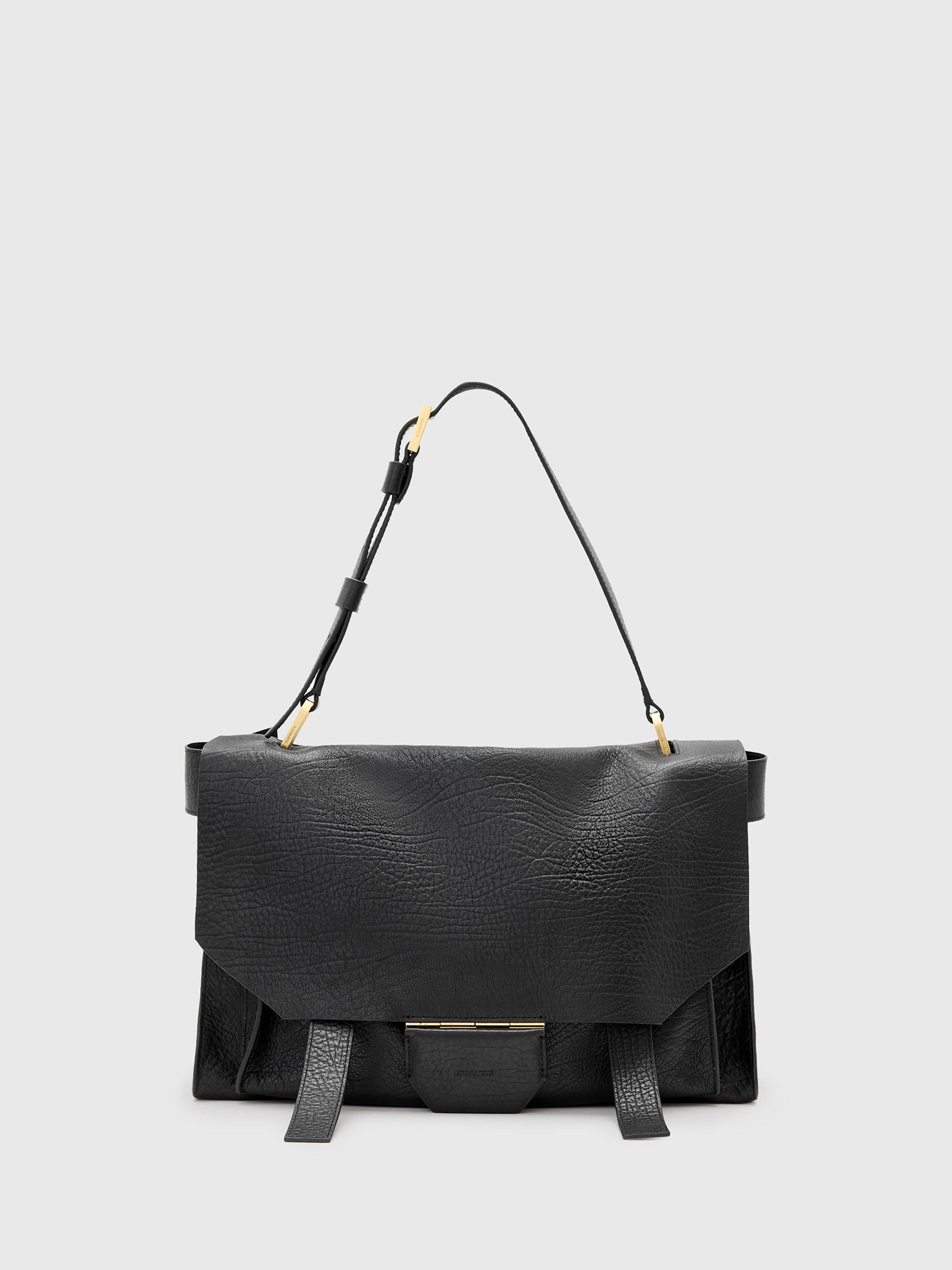 Product image 1 of 9, which shows AllSaints Ursa Grain Leather Satchel Bag, Black Black