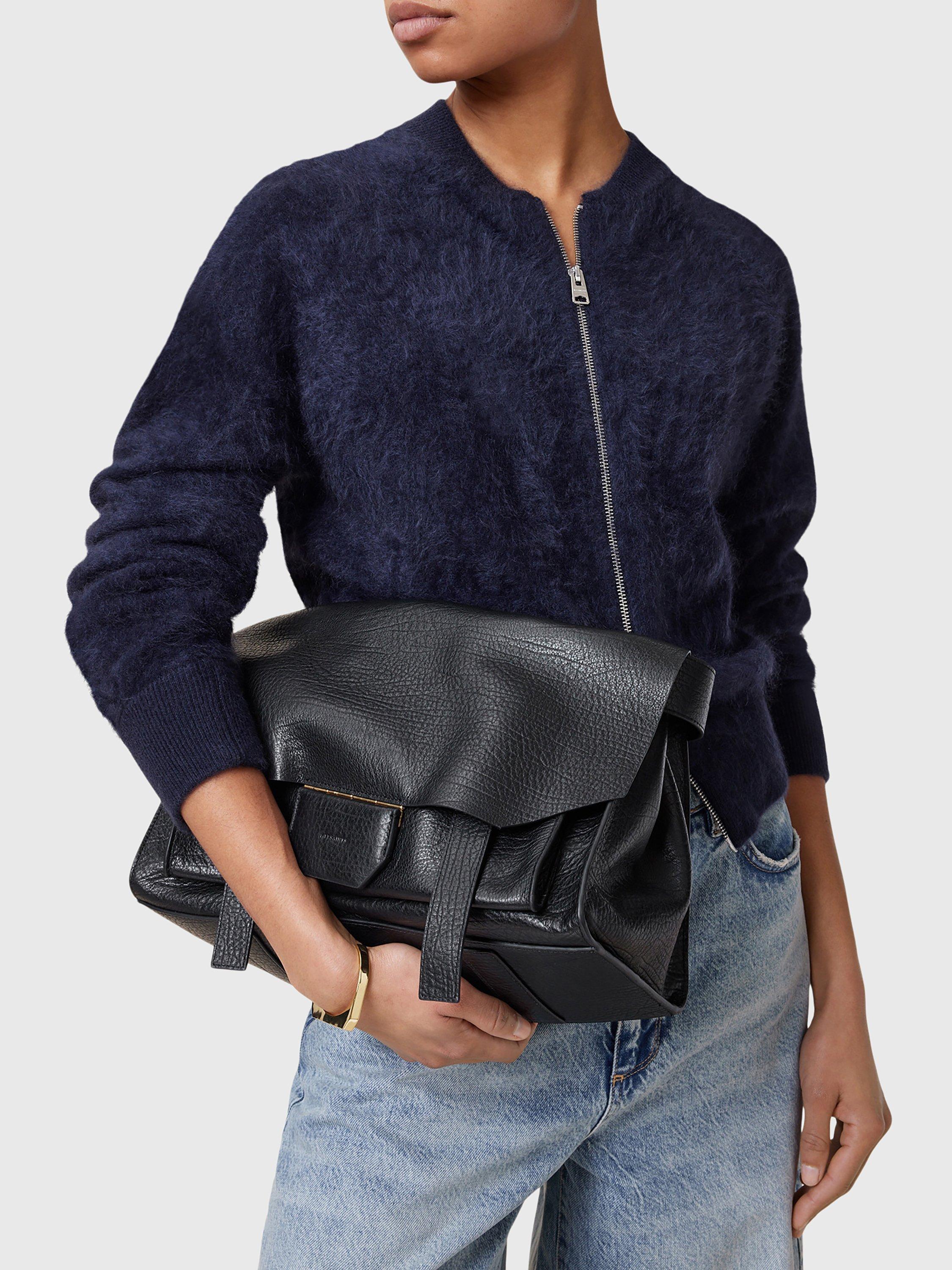 Product image 2 of 9, which shows AllSaints Ursa Grain Leather Satchel Bag, Black Black