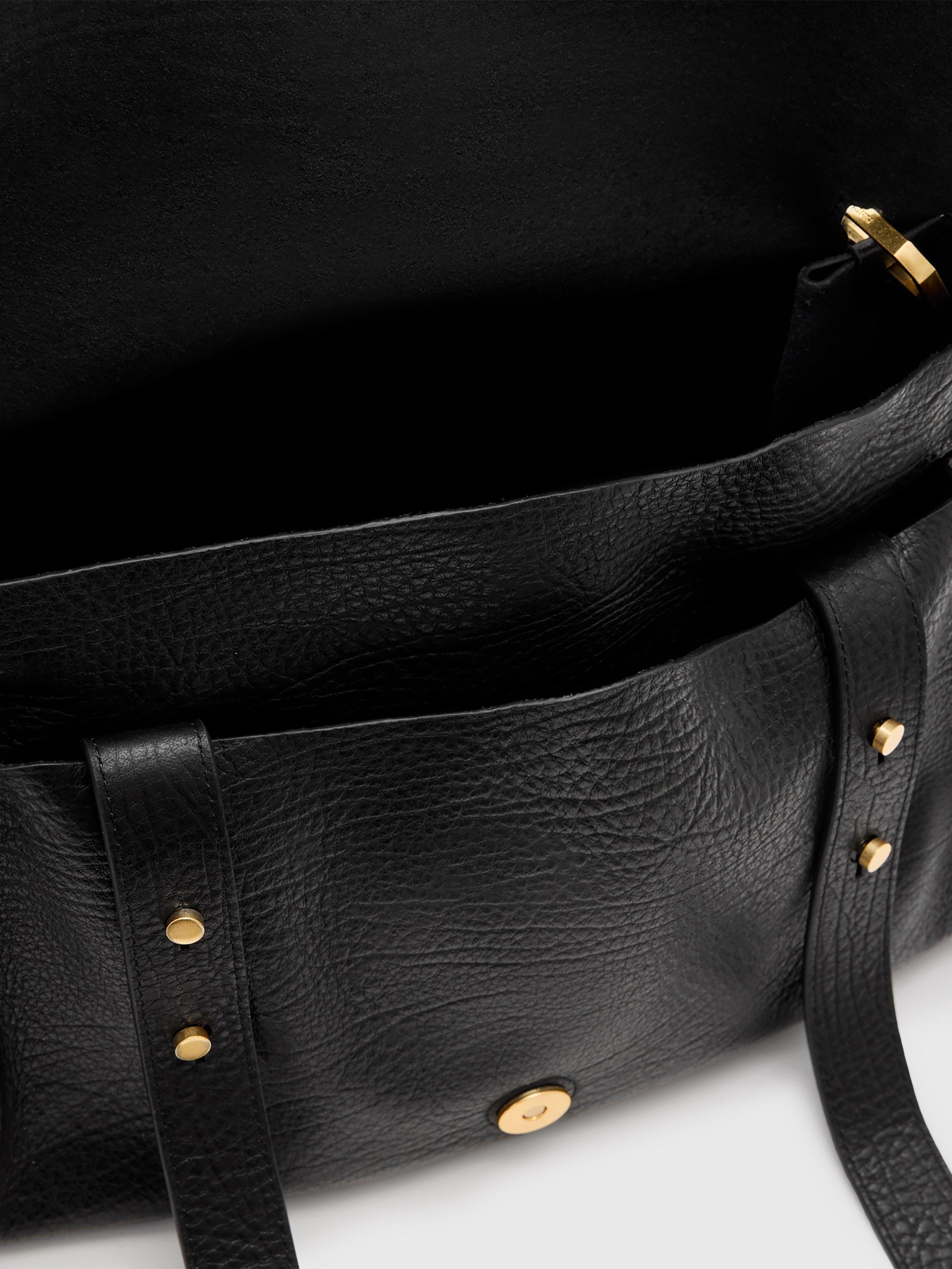 Product image 3 of 9, which shows AllSaints Ursa Grain Leather Satchel Bag, Black Black