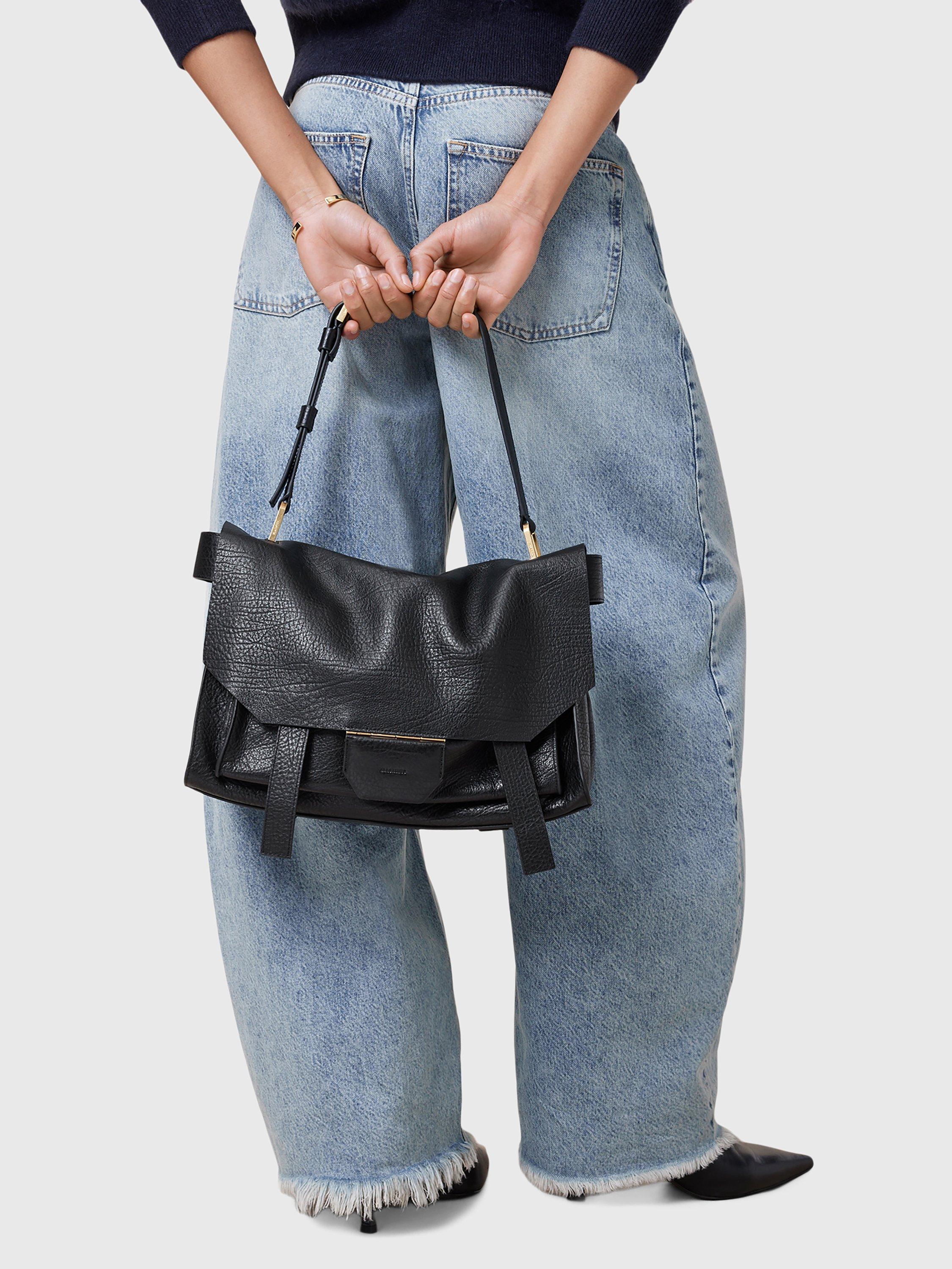Product image 4 of 9, which shows AllSaints Ursa Grain Leather Satchel Bag, Black Black