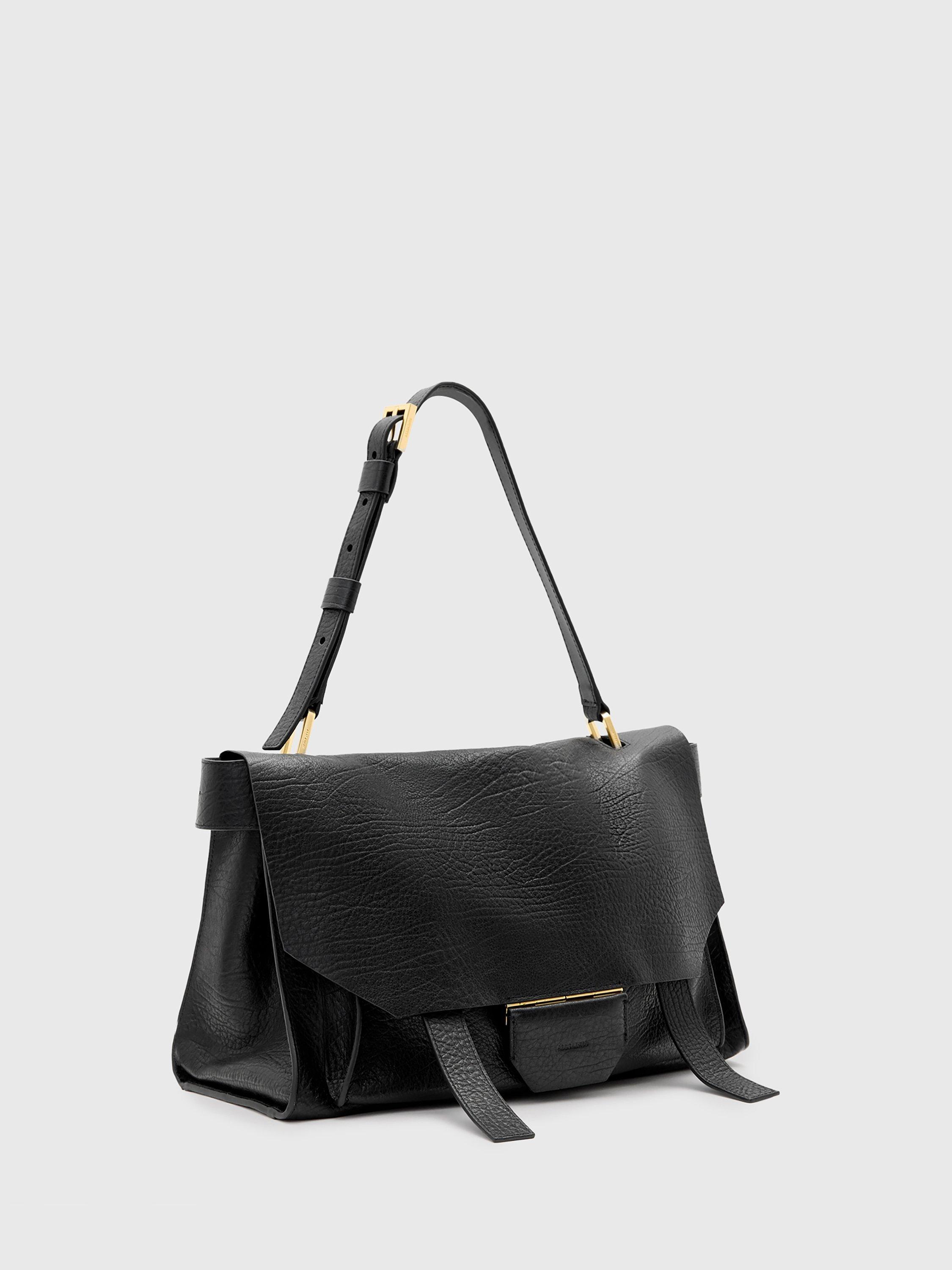 Product image 5 of 9, which shows AllSaints Ursa Grain Leather Satchel Bag, Black Black