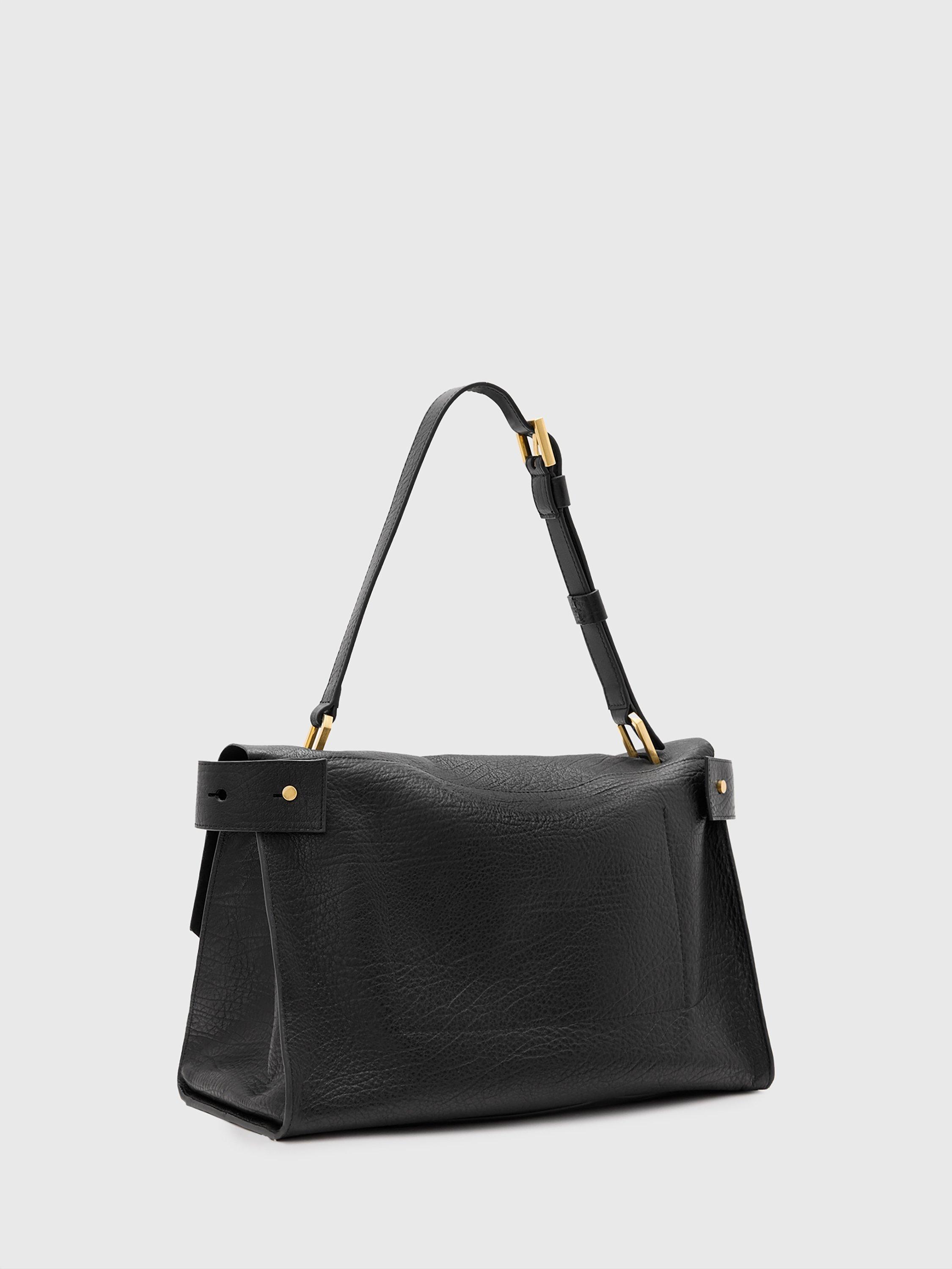 Product image 9 of 9, which shows AllSaints Ursa Grain Leather Satchel Bag, Black Black