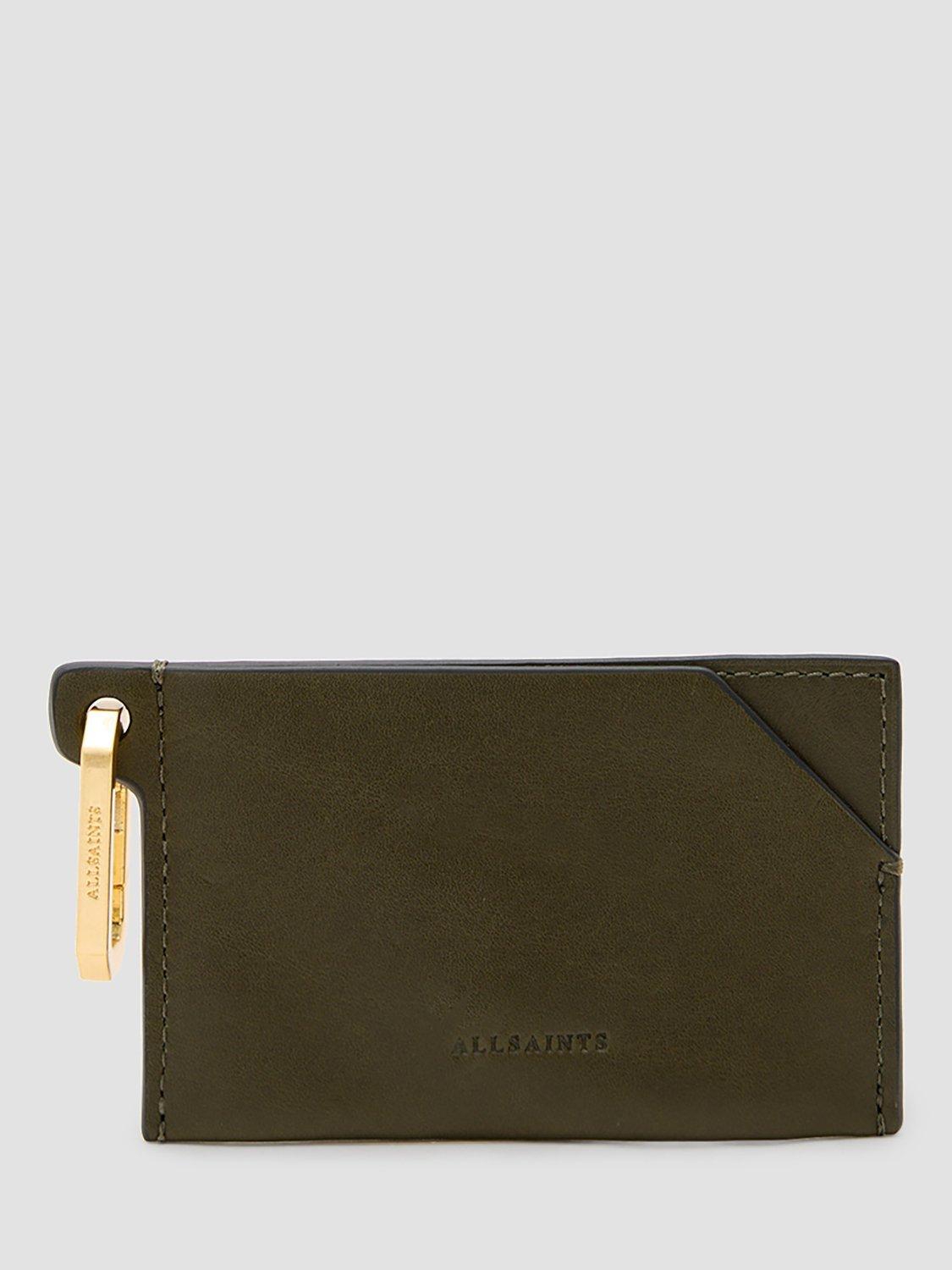 AllSaints Hex Leather Card Holder, Green Mid