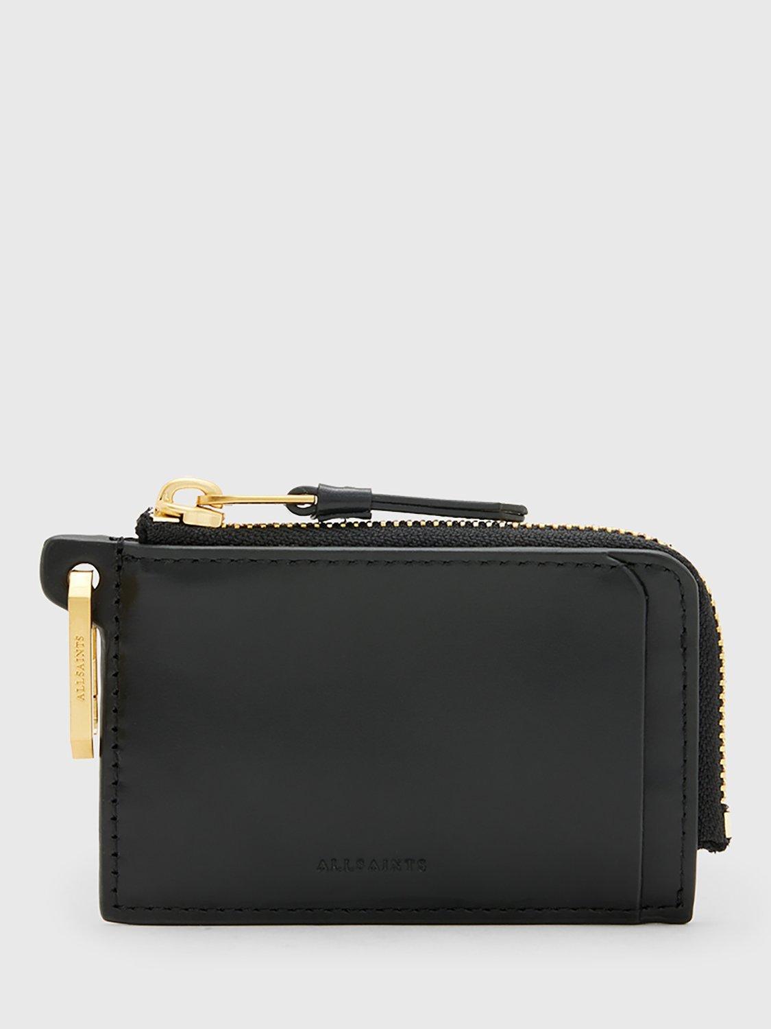 Product image 1 of 6, which shows AllSaints Remy Leather Zip Around Card Holder, Black