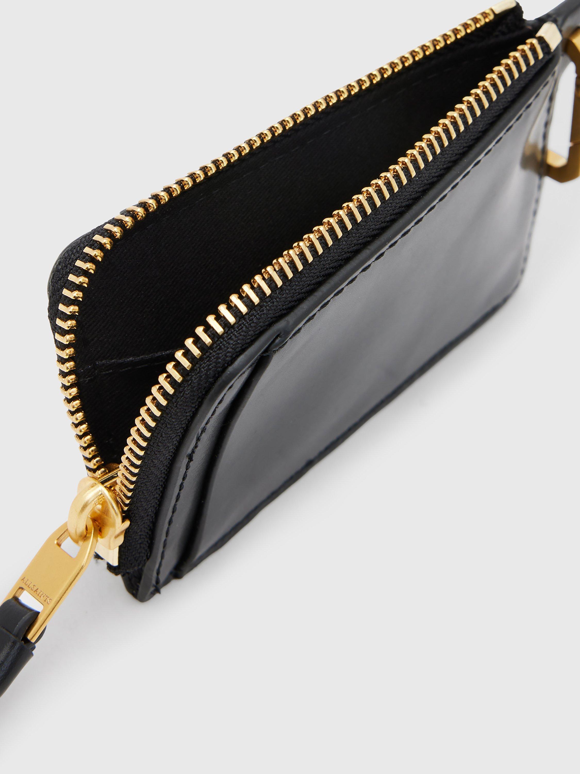 Product image 2 of 6, which shows AllSaints Remy Leather Zip Around Card Holder, Black