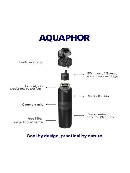 Aquaphor City Stainless Steel Cool Filter Water Bottle, 500ml - view 2, Carbon Black