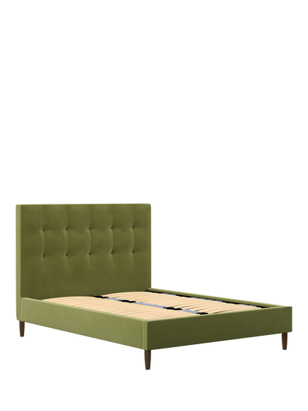 John Lewis Arlo Upholstered Bed Frame, Double, Deep Velvet Olive