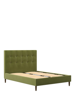 John Lewis Arlo Upholstered Bed Frame, Super King Size, Deep Velvet Olive