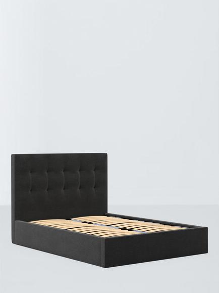 John Lewis Arlo Ottoman Storage Upholstered Bed Frame, Double, Brushed Tweed Charcoal