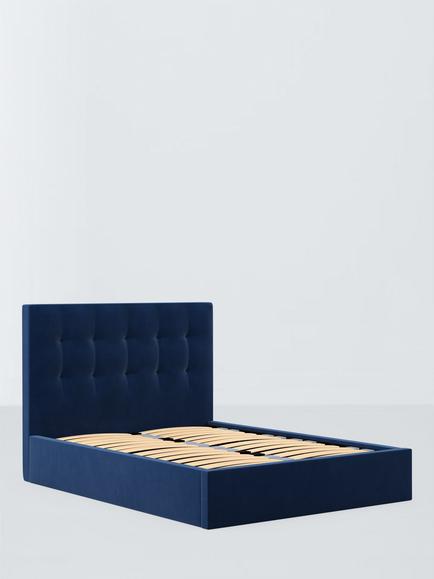 John Lewis Arlo Ottoman Storage Upholstered Bed Frame, Double, Deep Velvet Royal Blue