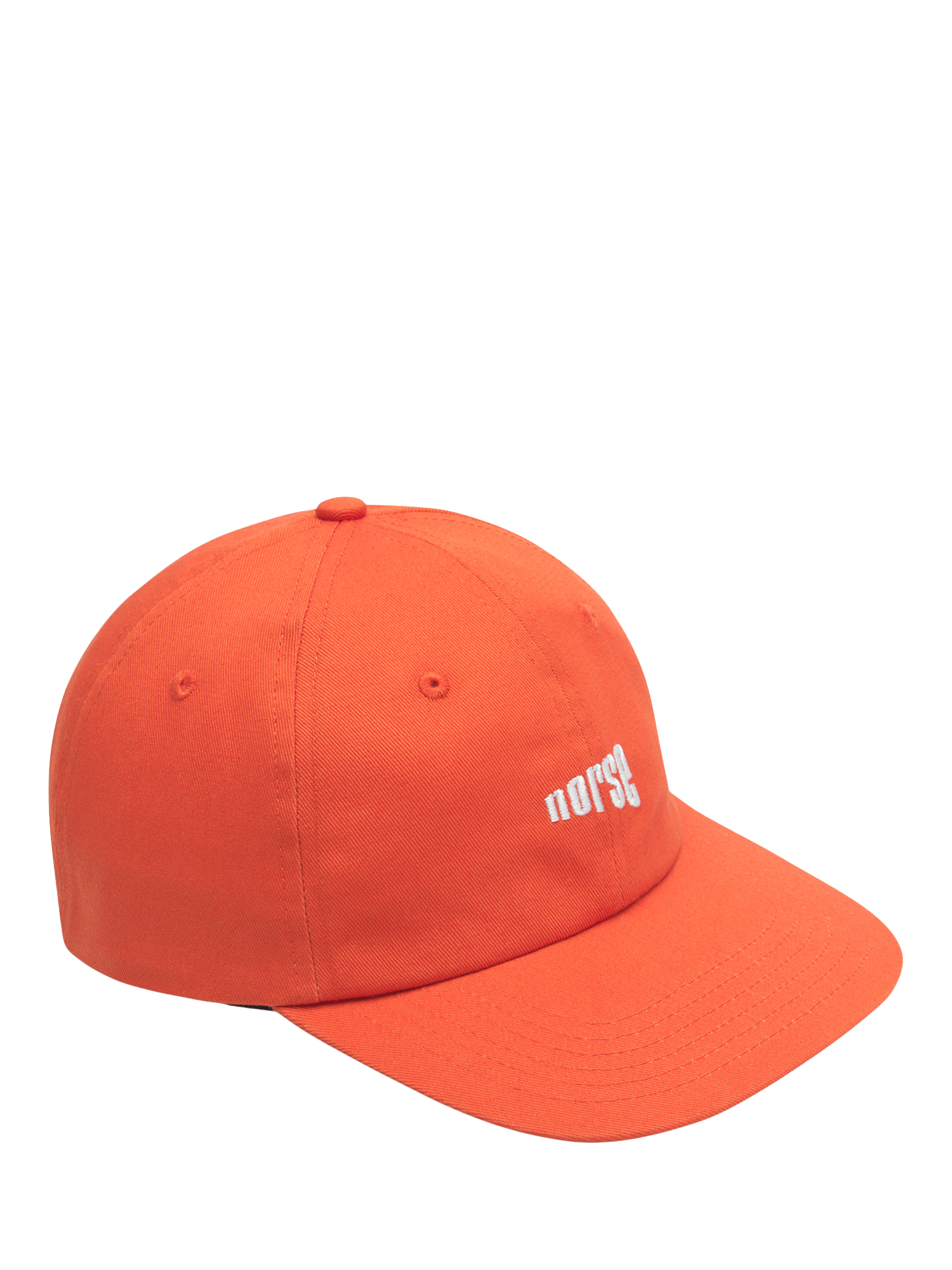 Product image 1 of 3, which shows Norse Projects Organic Cotton Twill Six-Panel Sports Cap, Blood Orange