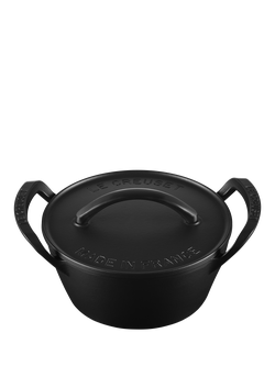 Le Creuset BBQ Outdoor Cast Iron Round Casserole, 25cm, Matte Black, Matte Black