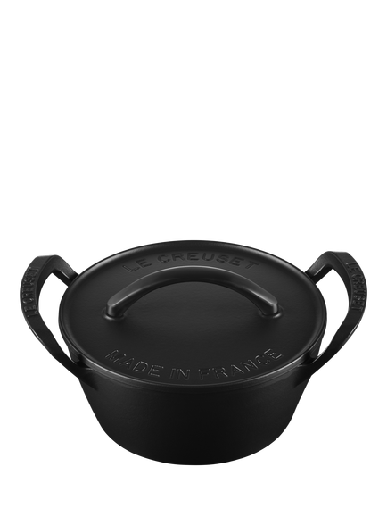 Le Creuset BBQ Outdoor Cast Iron Round Casserole, 25cm, Matte Black, Matte Black