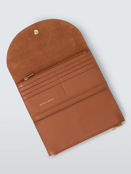 John Lewis Ara Leather Flapover Purse - view 2, Tan