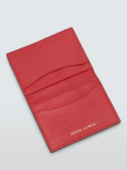John Lewis Leather Bifold Card Holder, Red - view 2, Red