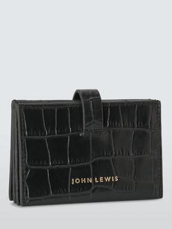 John Lewis Concertina Leather Card Holder, Red - view 2, Black Croc