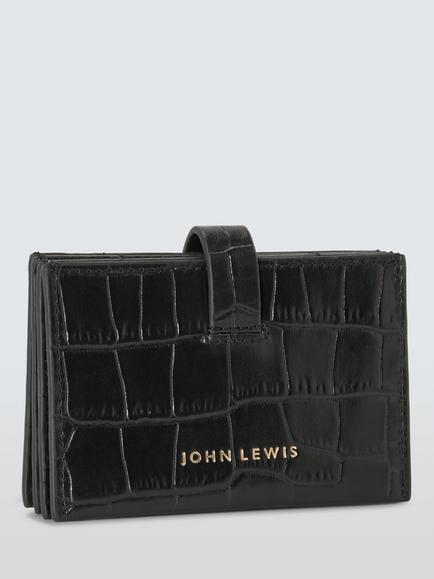 John Lewis Concertina Leather Card Holder, Red - view 2, Black Croc