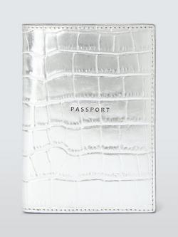 John Lewis Metallic Leather Passport Holder, Silver Croc, Silver Croc